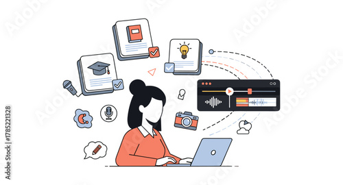 Creative learning and content creation in a modern flat design