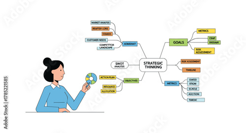 Visual guide to strategic thinking and swot analysis with mind mapping