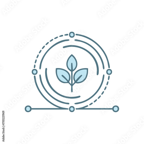 Abstract Plant Sprout in Circular Network Diagram Symbolizing Ecosystem Growth