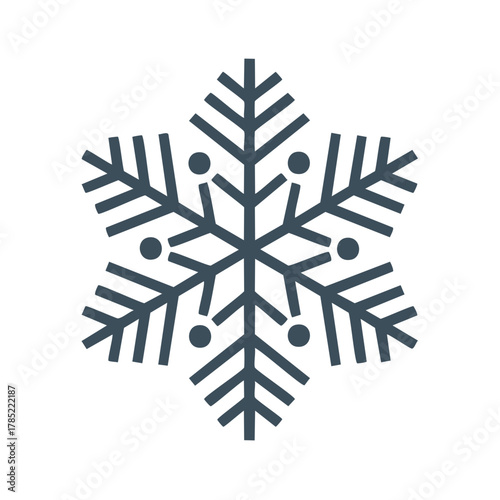 Stylized dark blue snowflake icon for winter holiday designs and seasonal greetings