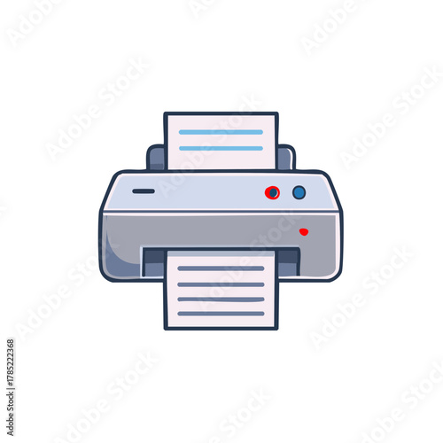 Modern flat design illustration of an office printer processing documents with paper