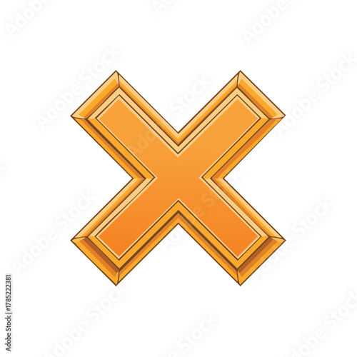 Golden Colored X Mark Illustration: Isolated Icon, Negative Symbol, Failure concept or Unfulfilled