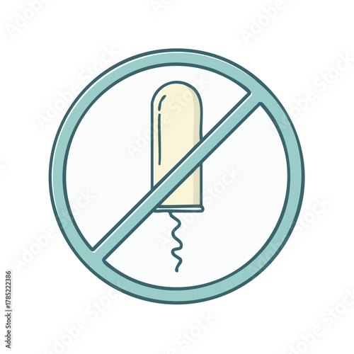 Prohibition sign over a tampon indicating restricted use or warning for feminine hygiene product