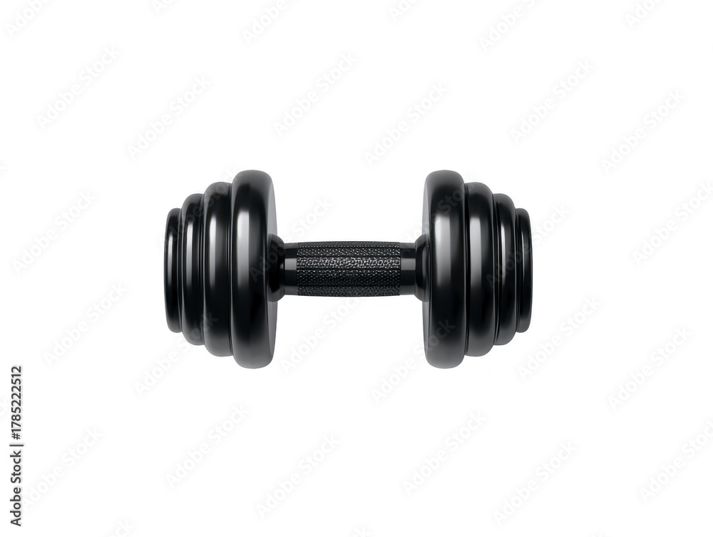 Fototapeta premium Black dumbbell metal handle gym equipment isolated on transparency background fitness accessory strength training modern design shiny surface healthy lifestyle motivation