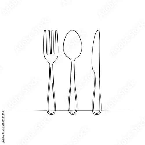 Minimalist Line Art of Fork Spoon Knife Set for Dining Table