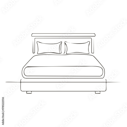 Simple line drawing of a double bed with two pillows and a headboard