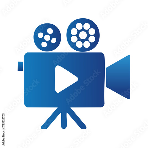 Vintage Movie Camera Icon with Play Button and Film Reels