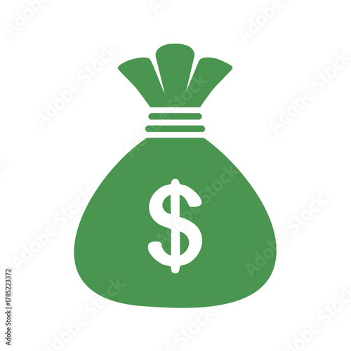 Green money bag icon with dollar currency symbol representing financial wealth savings and business success