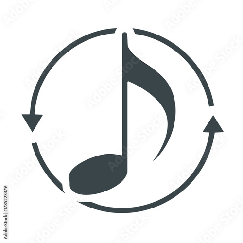 Music loop symbol with a quarter note and circular arrows representing repetition or replay