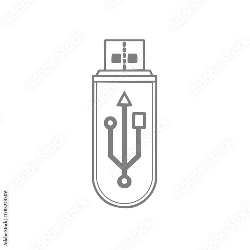 USB flash drive icon, illustration of a data storage device, gray outline.