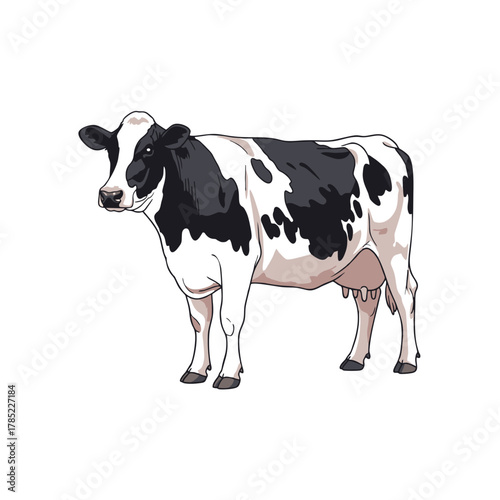 vector illustration of a fresh milk-producing cow isolated on a white background