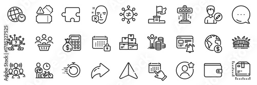 Calendar, Fast recovery and Arena stadium line icons pack. Share, Message, Paper plane icons. Time zone, Internet notification, Bike courier web icon. Vector