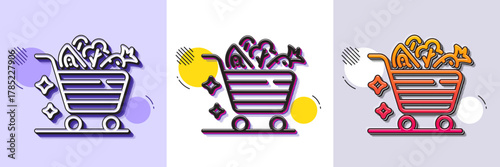 Vegetables cart line icon. Halftone dotted pattern. Gradient icon with grain shadow. Lettuce, carrot with tomato sign. Low calories food symbol. Line vegetables cart icon. Various designs. Vector