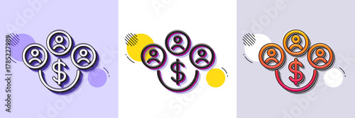 Buying currency line icon. Halftone dotted pattern. Gradient icon with grain shadow. Dollar money sign. Economy trade symbol. Line buying currency icon. Various designs. Vector