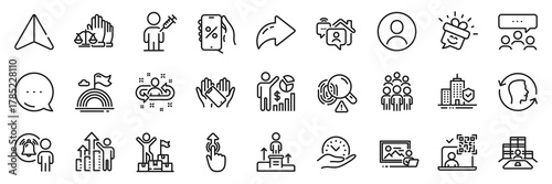 Qr code, Photo studio and Lgbt line icons pack. Share, Message, Paper plane icons. Smile, Meeting, Smartphone holding web icon. Apartment insurance, Discounts app, Work home pictogram. Vector