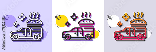 Food delivery line icon. Halftone dotted pattern. Gradient icon with grain shadow. Pickup transport sign. Restaurant service symbol. Line food delivery icon. Various designs. Vector