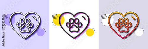 Pets care line icon. Halftone dotted pattern. Gradient icon with grain shadow. Veterinary clinic sign. Dog paw in heart symbol. Line pets care icon. Various designs. Vector