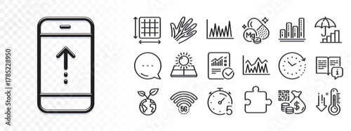 Puzzle, Qr code and Timer line icons for web app. Glare of light effect. Message icon. Pack of Low thermometer, Investment, Swipe up pictogram icons. Save planet, 5g wifi, Veins signs. Vector