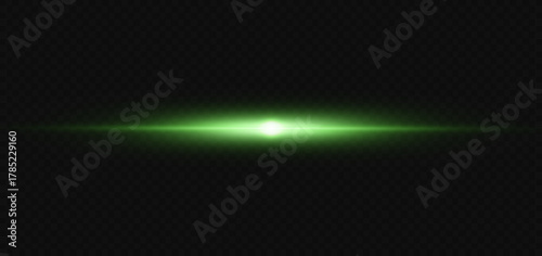 Vector illustration in green color. Set of lighting effects. Glare and flashes. Bright rays of light. Glowing lines. Vector illustration. Dust.Neon