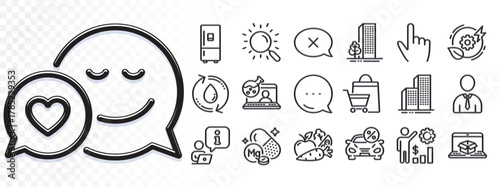 Refill water, Online chemistry and Vegetables line icons for web app. Glare of light effect. Message icon. Pack of Refrigerator, Reject, Car leasing pictogram icons. Vector