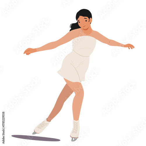 Beautiful woman figure ice-skating cartoon character sliding ice showcasing beauty of movement