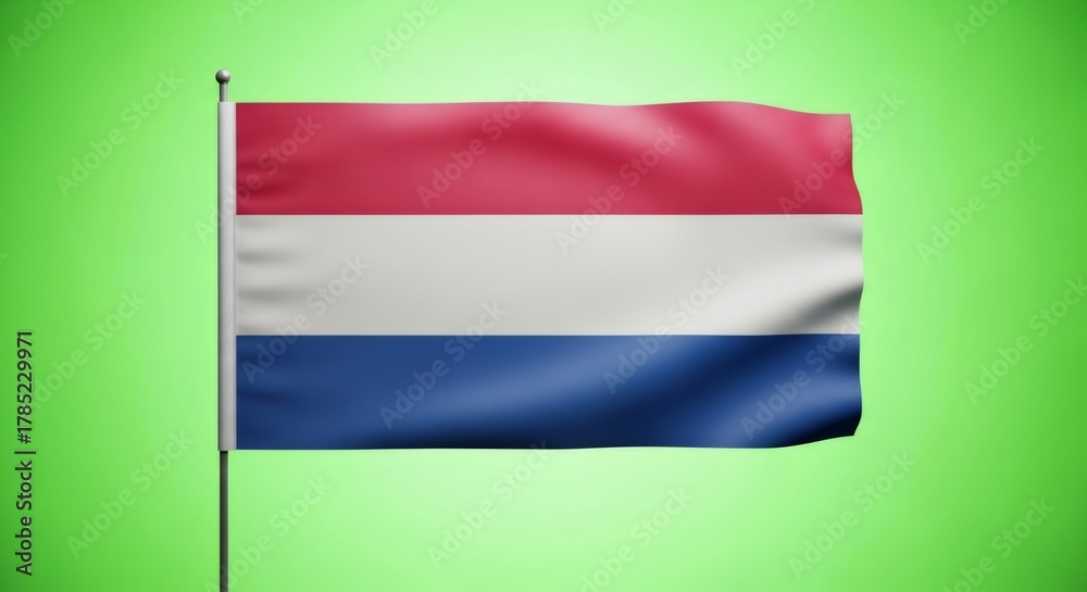 Fototapeta premium Flag of Netherlands wavering on a pole on a green screen. National symbol for patriotic celebrations, independence Day, news background.