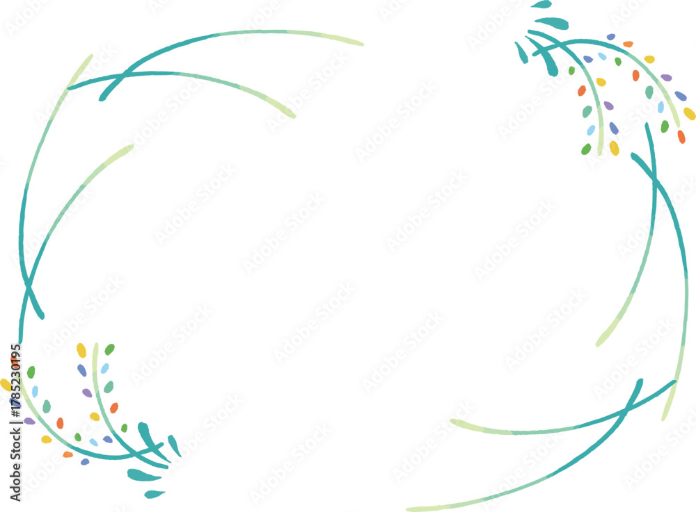 Obraz premium 虹色の稲穂 植物のフレーム 手描きイラスト