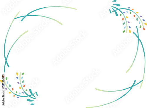 虹色の稲穂　植物のフレーム　手描きイラスト