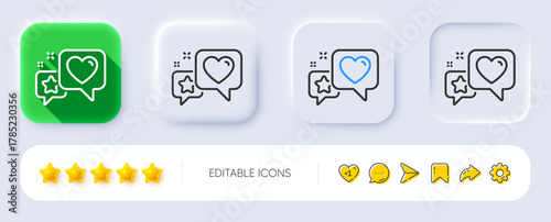 Star, heart line icon. Neumorphic, Flat shadow, 3d buttons. Feedback rating sign. Customer satisfaction symbol. Line heart icon. Social media icons. Vector
