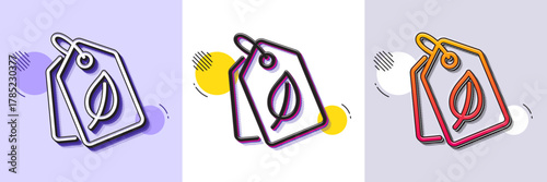 Bio shopping tags line icon. Halftone dotted pattern. Gradient icon with grain shadow. Leaf sign. Natural products symbol. Line bio tags icon. Various designs. Vector