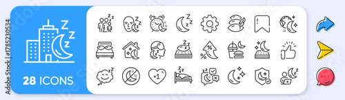 Sleep line icons. Interest rate, AI generate, Inflation icons. Sleeping pillow, Night bed and Insomnia sleeplessness. Bedroom rest mattress, Zzz snooze and Pillows with feather icons. Vector