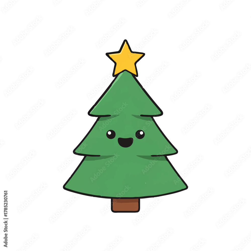 Fototapeta premium Smiling Cartoon Christmas Tree with Star on White