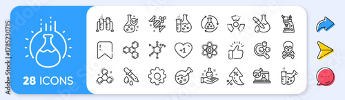 Chemistry lab line icons. Interest rate, AI generate, Inflation icons. Chemical formula, Microscope and Medical analysis. Laboratory test flask, reaction tube, chemistry lab icons. Vector