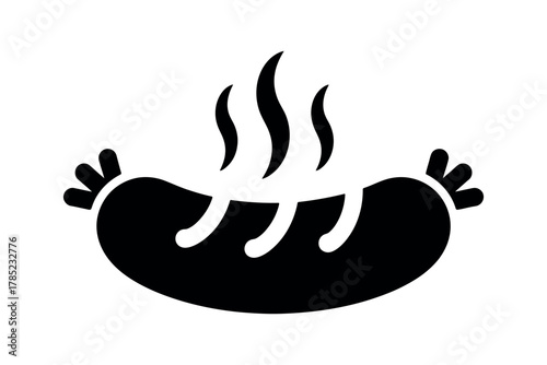 A simple black icon of a steaming sausage is displayed.