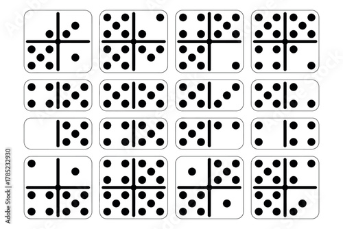 A collection of dominoes displays various dot patterns and combinations.