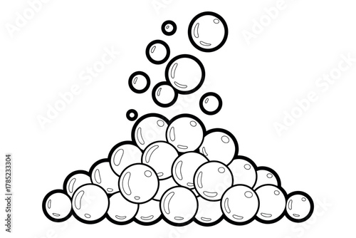 A pile of translucent bubbles ascend in a dynamic cluster.