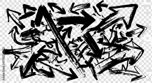 Dynamic grunge arrow collection with artistic brush stroke effect, direction indicators