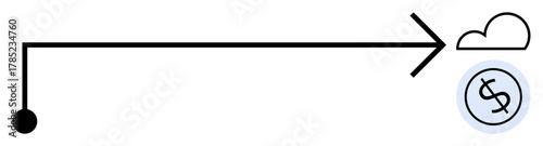 Straight line connecting to cloud and dollar inside circle symbolizing streamlined financial planning. Ideal for finance, cloud computing, innovation, strategy, efficiency, business, simple flat