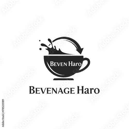 Beverage Haro Logo Design Featuring Coffee Cup with Splash and Arrow.