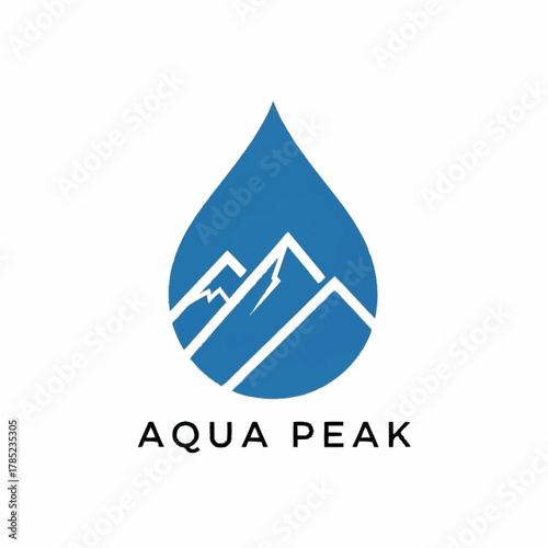 Aqua Peak Logo - Blue Water Drop with Mountain Peaks Inside.