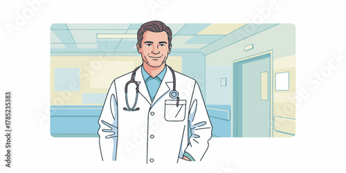 Professional Doctor in White Coat with Stethoscope in Hospital Environment