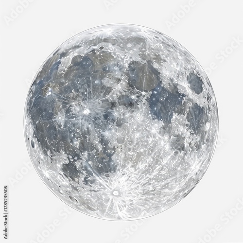 Full Moon Close-Up on White Background, Ideal for Science, Space Education