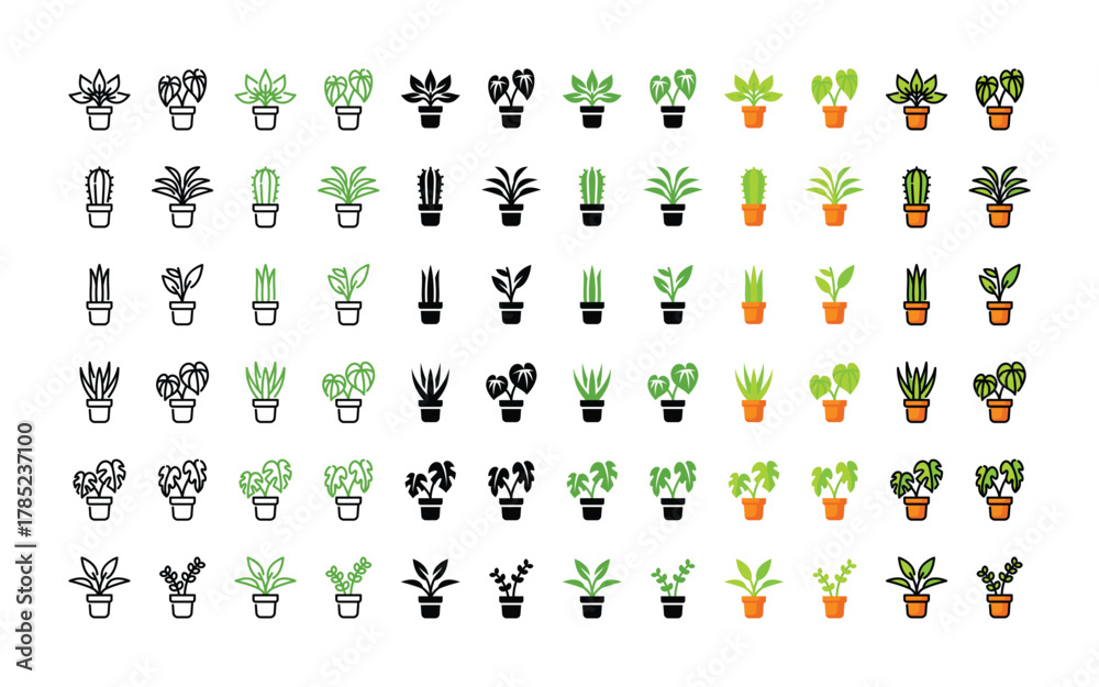 Obraz premium Plants and flowers icon set. Vector Icons. Icon bundle