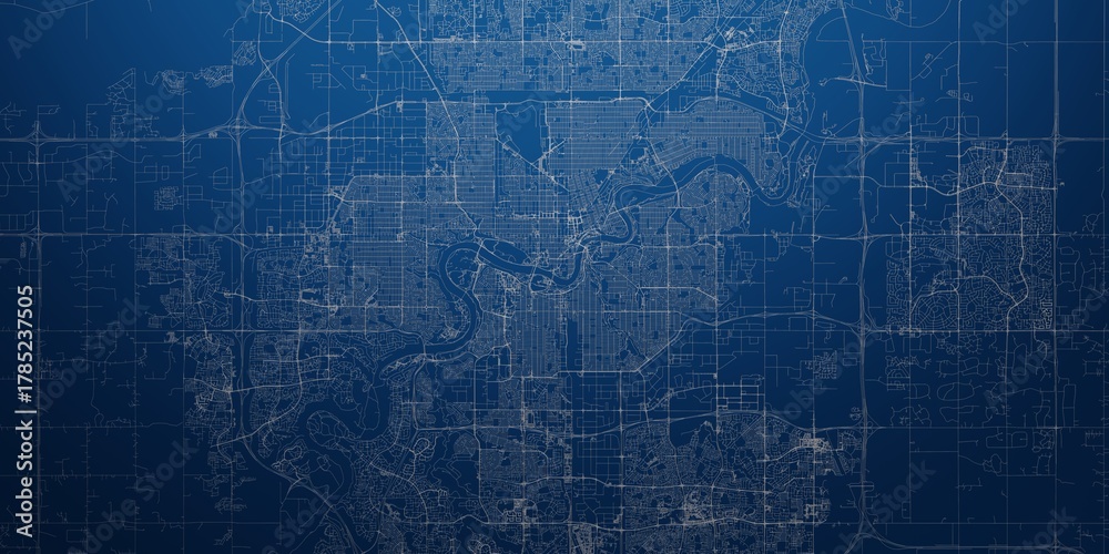 Fototapeta premium Edmonton (Canada) street map. The style of the map is blue metal