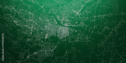 Little Rock (Arkansas, USA) street map. The style of the map is green metal