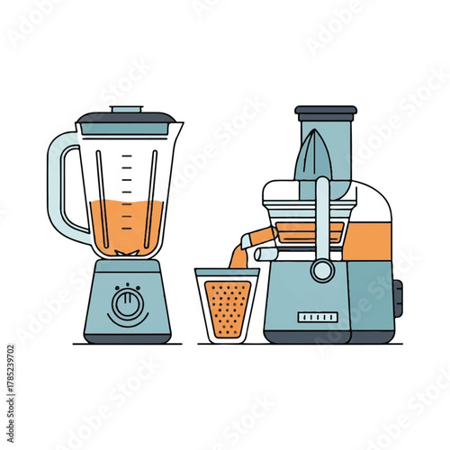 Kitchen appliance icons blender and juicer preparing healthy drinks
