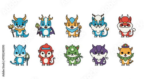 Cartoon creatures set with different appearances for various designs