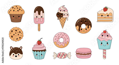 Cartoon dessert collection delightful illustrations of cakes ice cream and sweets