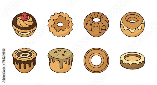 Assorted baked goods collection round treats with different decorations