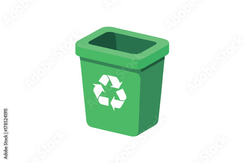 Illustration of a green recycling bin with a white recycle symbol on it